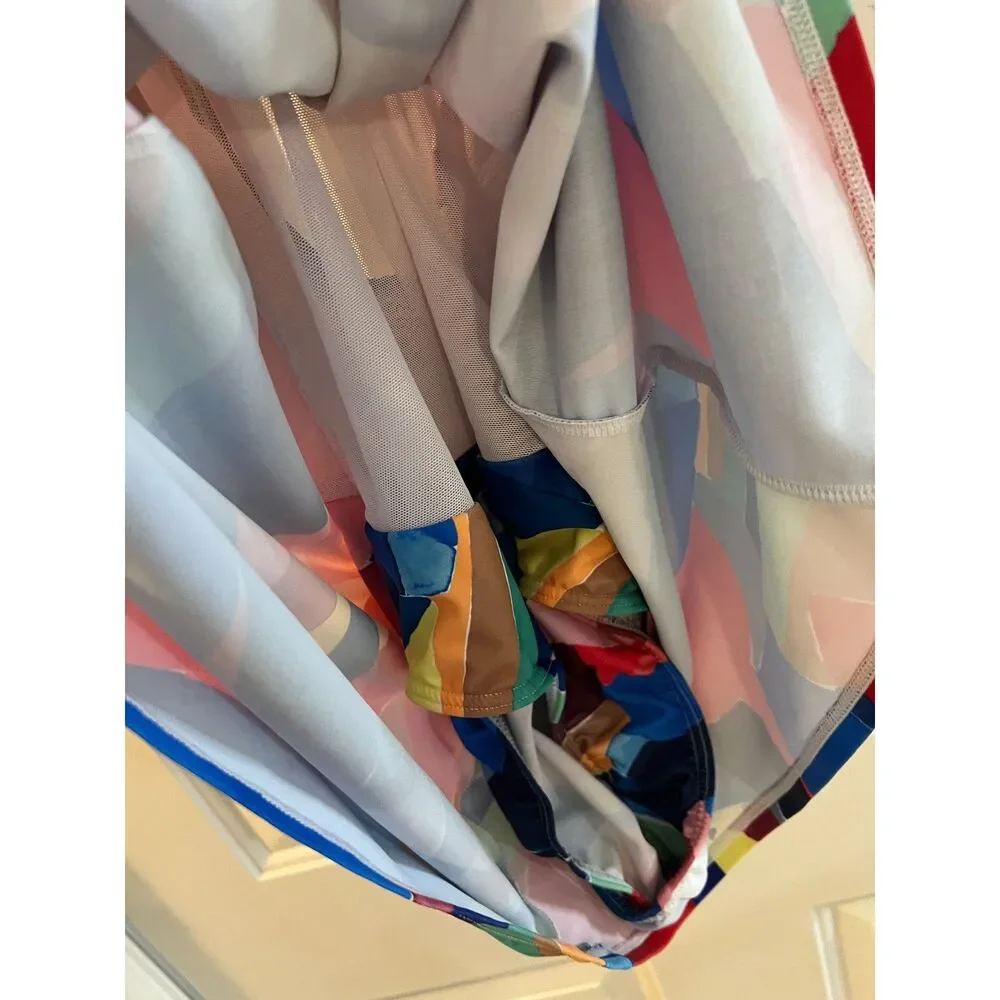 Venus NWOT Rainbow Geometric Print Swimdress Halter Swimsuit Built-In Shorts 6 S